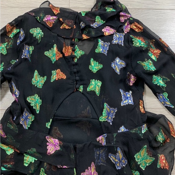 The Kooples Silk Ruffle Butterfly Bomb Mini Long Sleeve Dress - Picture 10 of 16